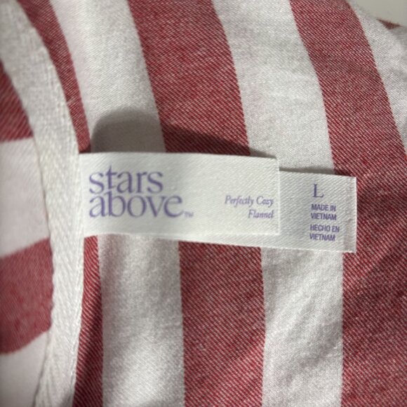 Red & White Striped Button-Down Nightshirt By Stars Above Long Sleeves Flannel L - Picture 6 of 11